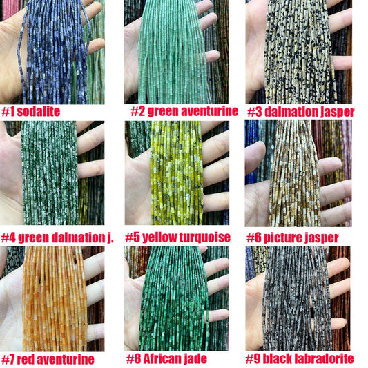 Natural Tube Pipe Shape Stone Beads Healing Energy Gemstone Loose Beads Stone Spacer Beads for DIY Jewelry Making 2x4mm Gemstone Round Tube