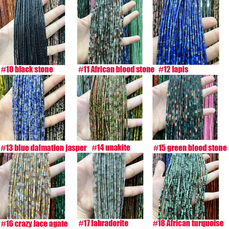 Natural Tube Pipe Shape Stone Beads Healing Energy Gemstone Loose Beads Stone Spacer Beads for DIY Jewelry Making 2x4mm Gemstone Round Tube