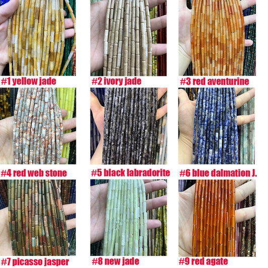 Natural Tube Pipe Shape Stone Beads Healing Energy Gemstone Loose Beads Stone Spacer Beads for DIY Jewelry Making 4x13mm Gemstone Round Tube
