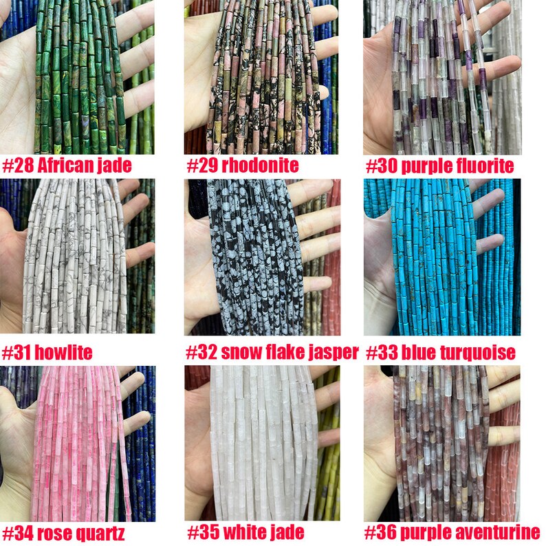 Natural Tube Pipe Shape Stone Beads Healing Energy Gemstone Loose Beads Stone Spacer Beads for DIY Jewelry Making 4x13mm Gemstone Round Tube