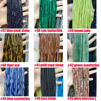 Natural Tube Pipe Shape Stone Beads Healing Energy Gemstone Loose Beads Stone Spacer Beads for DIY Jewelry Making 4x13mm Gemstone Round Tube
