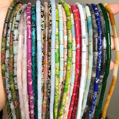 Natural Tube Pipe Shape Stone Beads Healing Energy Gemstone Loose Beads Stone Spacer Beads for DIY Jewelry Making 4x13mm Gemstone Round Tube