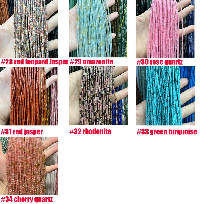 Natural Tube Pipe Shape Stone Beads Healing Energy Gemstone Loose Beads Stone Spacer Beads for DIY Jewelry Making 2x4mm Gemstone Round Tube