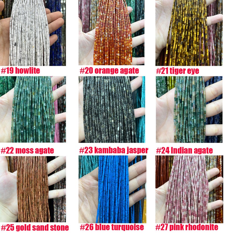 Natural Tube Pipe Shape Stone Beads Healing Energy Gemstone Loose Beads Stone Spacer Beads for DIY Jewelry Making 2x4mm Gemstone Round Tube