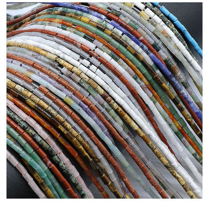 Natural Tube Pipe Shape Stone Beads Healing Energy Gemstone Loose Beads Stone Spacer Beads for DIY Jewelry Making 2x4mm Gemstone Round Tube