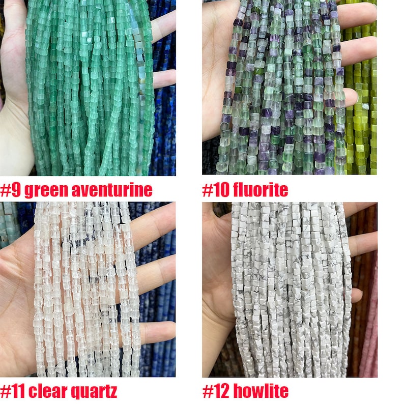4x4MM Cube Square Gemstone Beads Energy Gemstone Square Shape Loose Bead for Bracelet Necklace DIY Jewelry Making Design 15-inch Full Strand