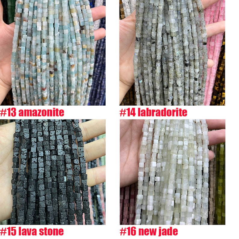 4x4MM Cube Square Gemstone Beads Energy Gemstone Square Shape Loose Bead for Bracelet Necklace DIY Jewelry Making Design 15-inch Full Strand