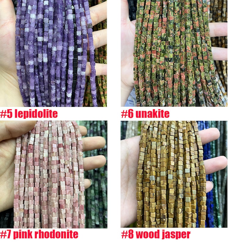 4x4MM Cube Square Gemstone Beads Energy Gemstone Square Shape Loose Bead for Bracelet Necklace DIY Jewelry Making Design 15-inch Full Strand