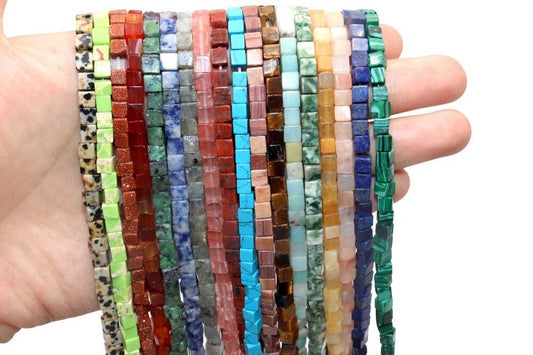 4x4MM Cube Square Gemstone Beads Energy Gemstone Square Shape Loose Bead for Bracelet Necklace DIY Jewelry Making Design 15-inch Full Strand