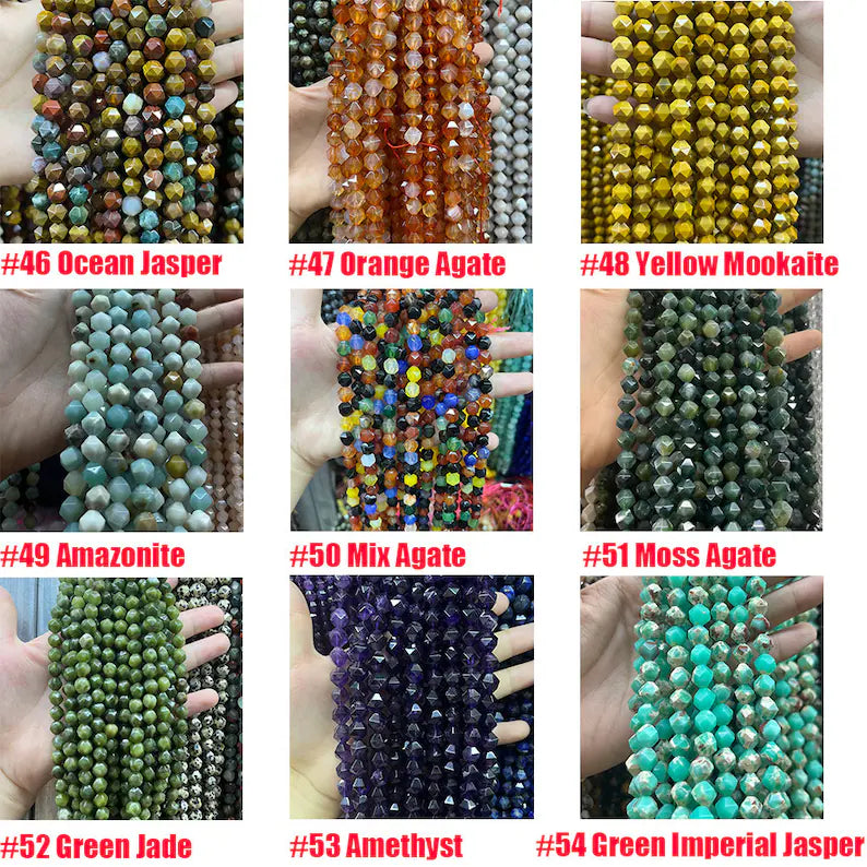 Natural Star 64 Cutting Faceted Beads Healing Energy Gemstone Loose Beads for DIY Jewelry Making Bracelet Necklace 6mm 8mm 10mm Nugget Beads