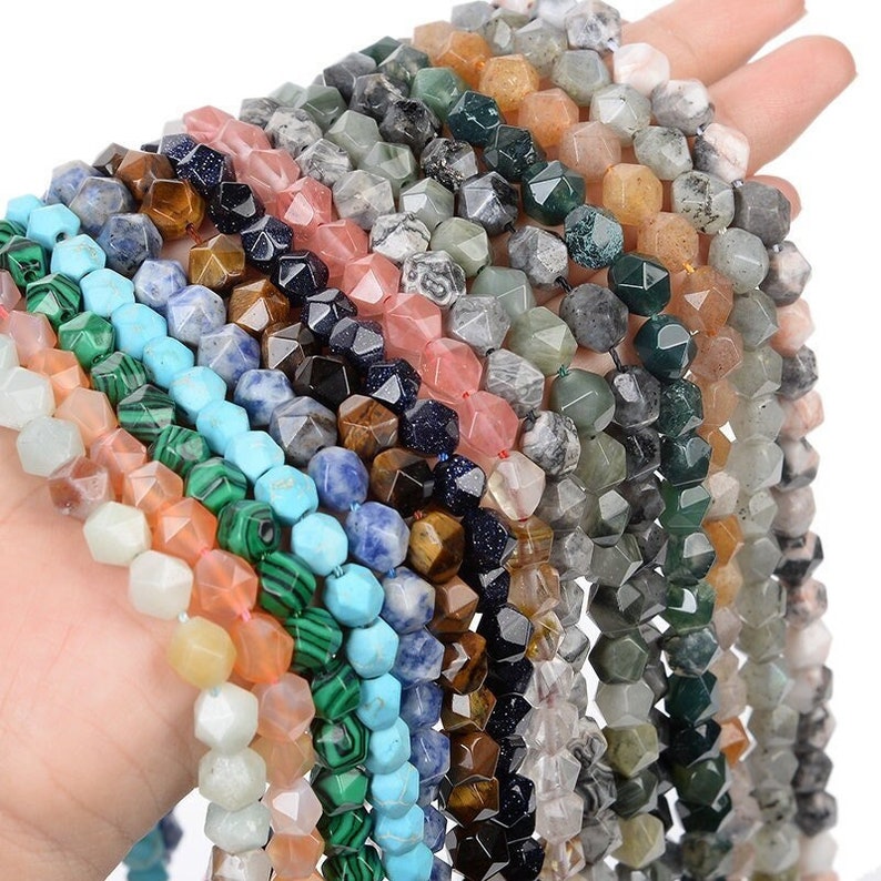 Natural Star 64 Cutting Faceted Beads Healing Energy Gemstone Loose Beads for DIY Jewelry Making Bracelet Necklace 6mm 8mm 10mm Nugget Beads