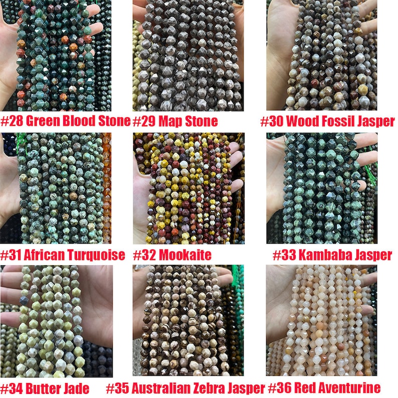 Natural Star 64 Cutting Faceted Beads Healing Energy Gemstone Loose Beads for DIY Jewelry Making Bracelet Necklace 6mm 8mm 10mm Nugget Beads