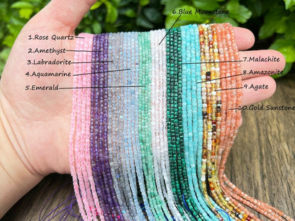 Natural Faceted Crystals Beads,2.5x2.5mm Square Gemstone Faceted Beads-Free Shipping