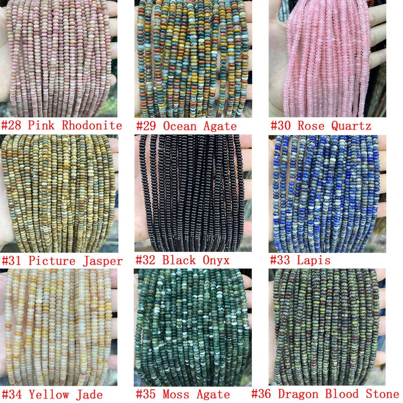 Natural 2*4mm Gemstone Rondelle Beads Crystal Agate Stone Rondelle Beads Highly Polished Rondelle Shape Loose Beads for DIY Jewelry Making