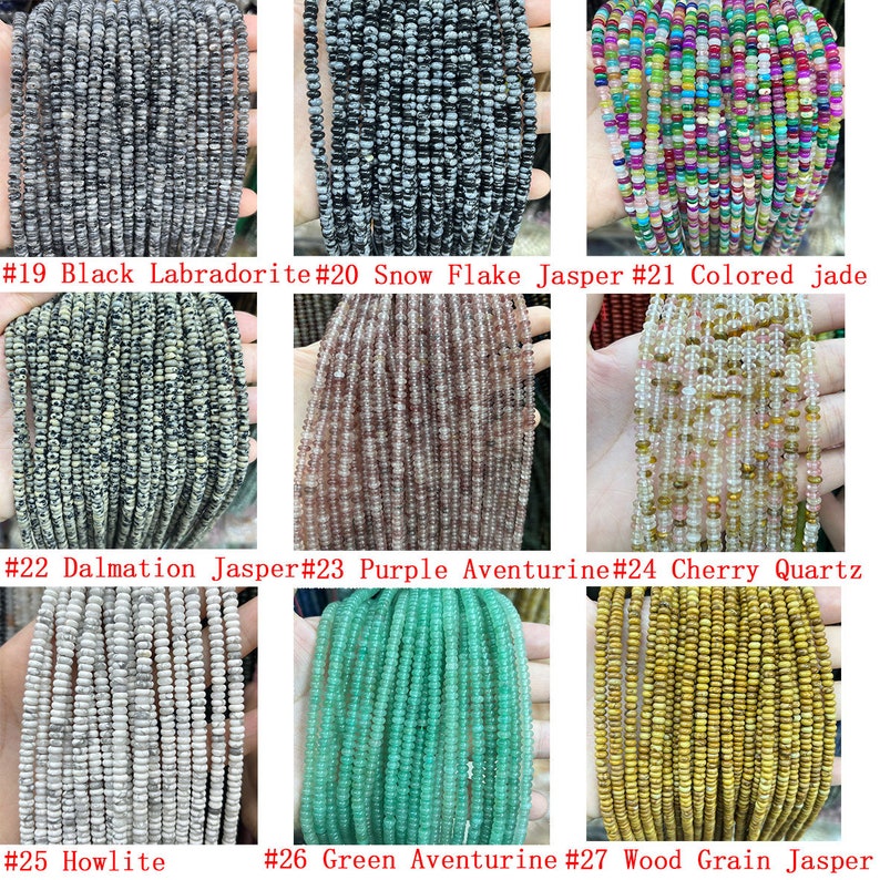 Natural 2*4mm Gemstone Rondelle Beads Crystal Agate Stone Rondelle Beads Highly Polished Rondelle Shape Loose Beads for DIY Jewelry Making