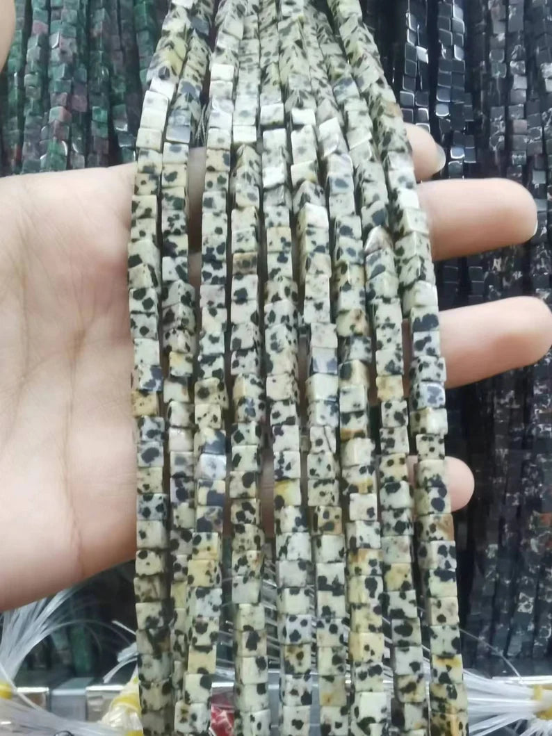 4x4MM Cube Square Gemstone Beads Energy Gemstone Square Shape Loose Bead for Bracelet Necklace DIY Jewelry Making Design 15-inch Full Strand