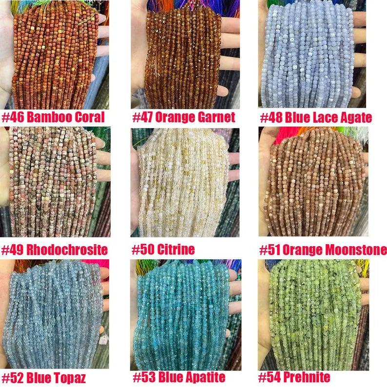 4-5MM Faceted Cube Square Stone Beads Energy Gemstone Cube Loose Beads for Bracelet Necklace DIY Jewelry Making Design 15-inch Full Strand