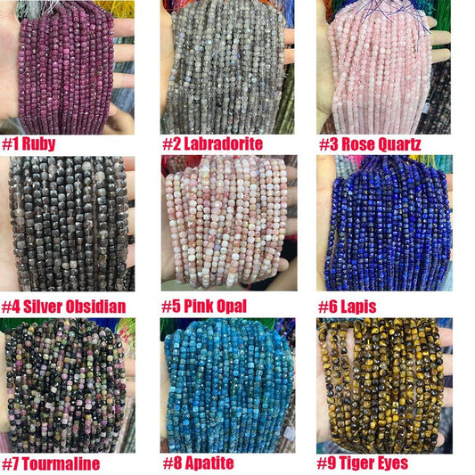 4-5MM Faceted Cube Square Stone Beads Energy Gemstone Cube Loose Beads for Bracelet Necklace DIY Jewelry Making Design 15-inch Full Strand
