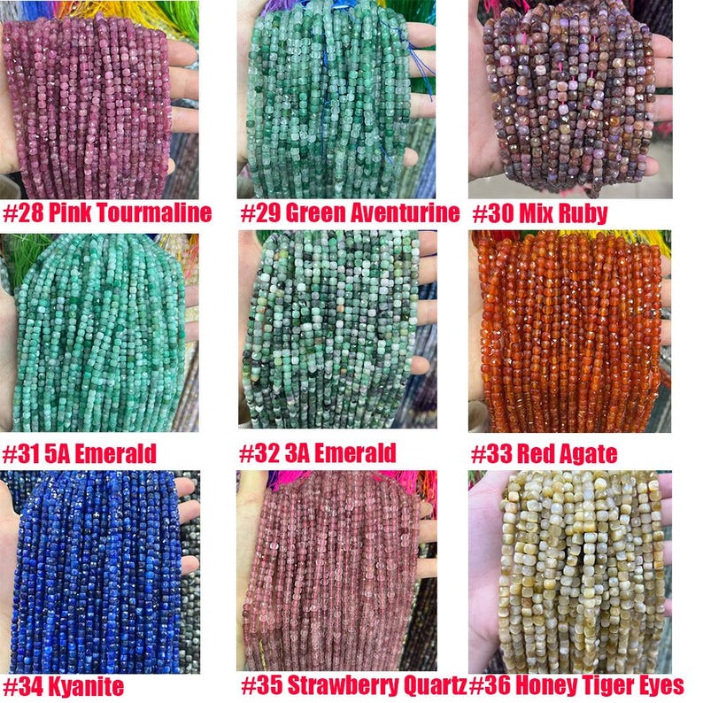 4-5MM Faceted Cube Square Stone Beads Energy Gemstone Cube Loose Beads for Bracelet Necklace DIY Jewelry Making Design 15-inch Full Strand