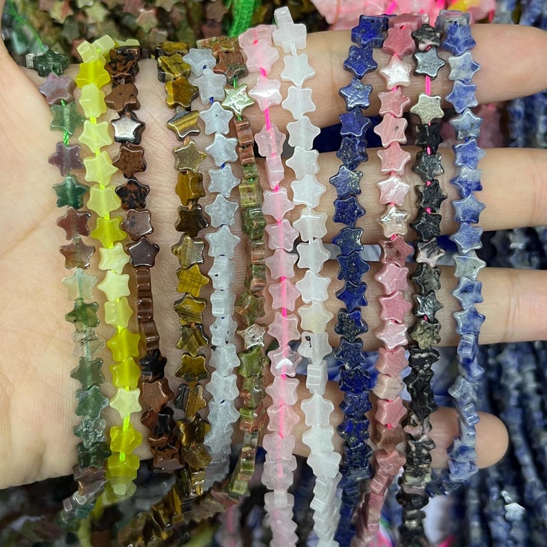 6mm Stone Star Beads Mini Crystal Star Beads Flat Star Shaped Gmestone Beads For Bracelet Necklace DIY Jewelry Making Carved Star Beads