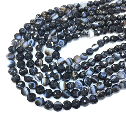 Natural Black Agate Onyx Faceted Small Coin