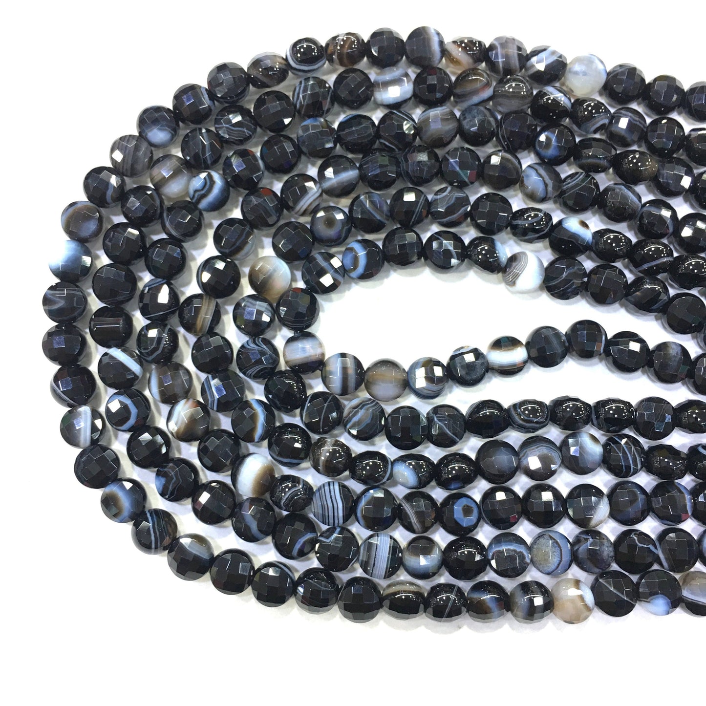 Natural Black Agate Onyx Faceted Small Coin