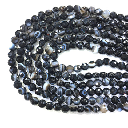 Natural Black Agate Onyx Faceted Small Coin