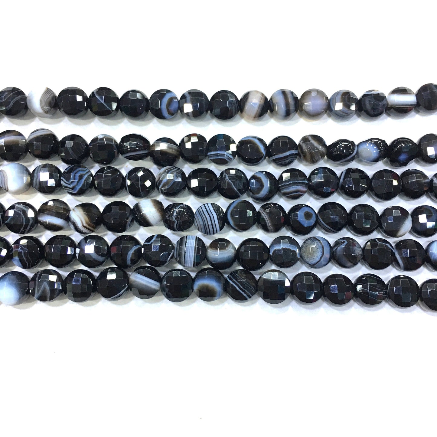 Natural Black Agate Onyx Faceted Small Coin