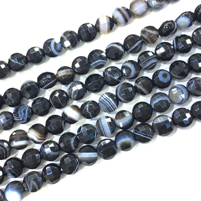 Natural Black Agate Onyx Faceted Small Coin