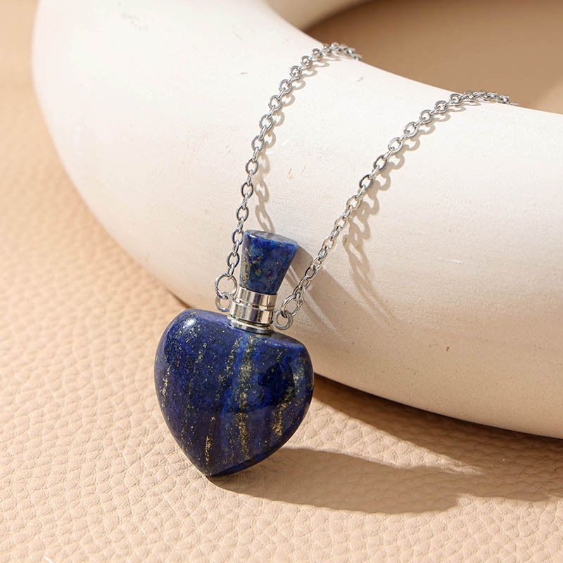 Healing Crystal Heart Shape Perfume Pendant Necklace