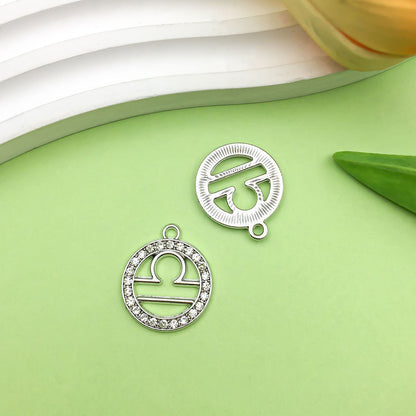 Zodiac Signs Silver Color CZ Charm Finding for DIY Jewelry Making
