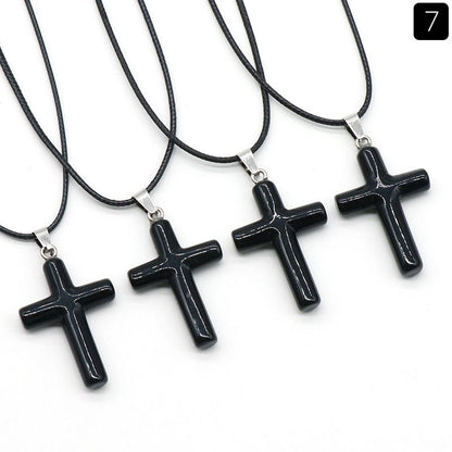 Healing Crystal Cross Shape Pendant Necklace