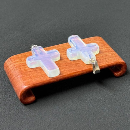 Healing Crystal Flat Cross Shape Pendant Necklace 1PC