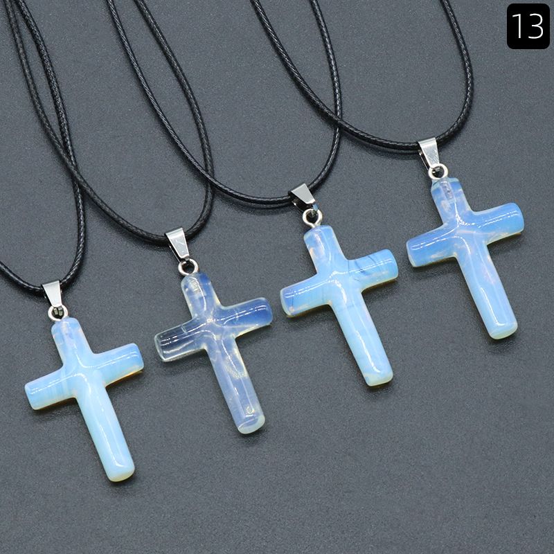 Healing Crystal Cross Shape Pendant Necklace