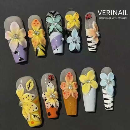 #3 Press-On Nails Box | Handmade | Reusable | Glitter + Gems + Floral | French Tips