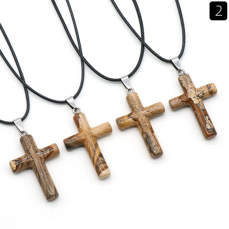 Healing Crystal Cross Shape Pendant Necklace