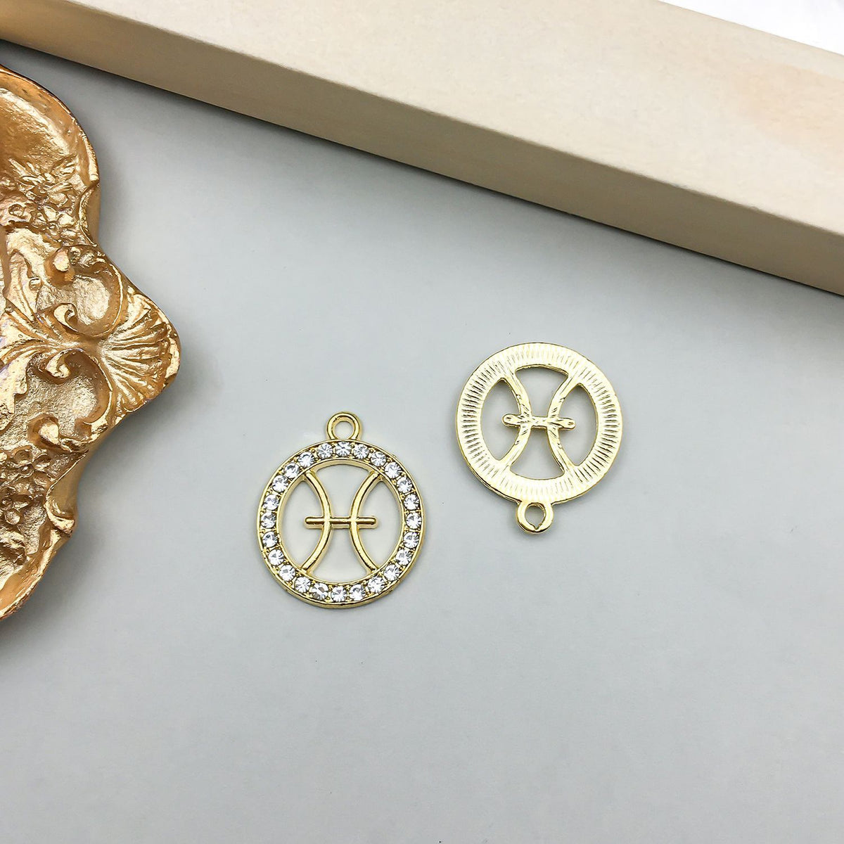 Zodiac Signs Gold CZ Charm Finding for DIY Jewelry Making