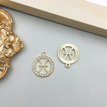 Zodiac Signs Gold CZ Charm Finding for DIY Jewelry Making