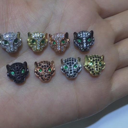 1PCS Leopard Head Beads Brass Cubic Zirconia