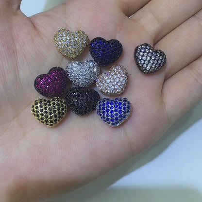 1PCS Brass Cubic Zirconia Heart Beads