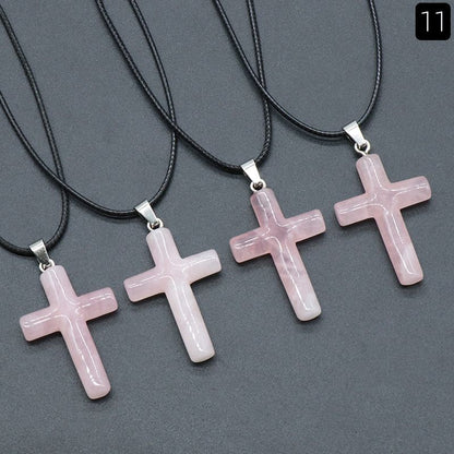 Healing Crystal Cross Shape Pendant Necklace