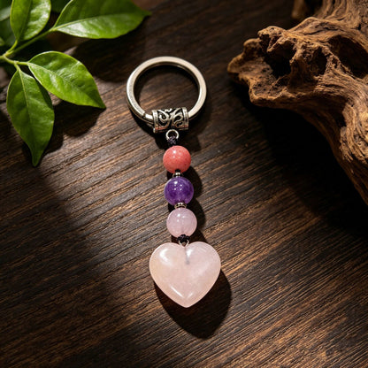 Healing Crystal Heart Shape Keychains Set
