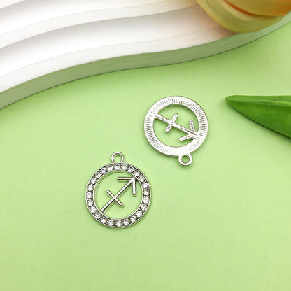 Zodiac Signs Silver Color CZ Charm Finding for DIY Jewelry Making