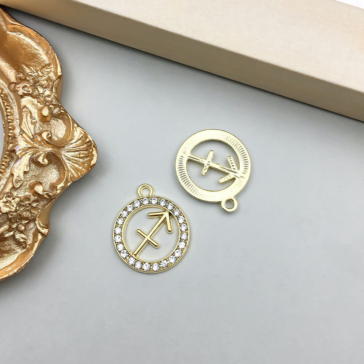 Zodiac Signs Gold CZ Charm Finding for DIY Jewelry Making