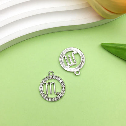 Zodiac Signs Silver Color CZ Charm Finding for DIY Jewelry Making