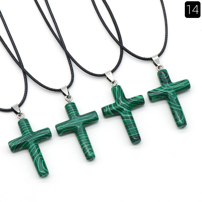Healing Crystal Cross Shape Pendant Necklace