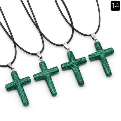 Healing Crystal Cross Shape Pendant Necklace