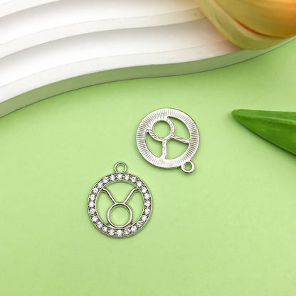 Zodiac Signs Silver Color CZ Charm Finding for DIY Jewelry Making