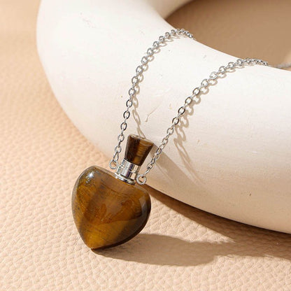 Healing Crystal Heart Shape Perfume Pendant Necklace