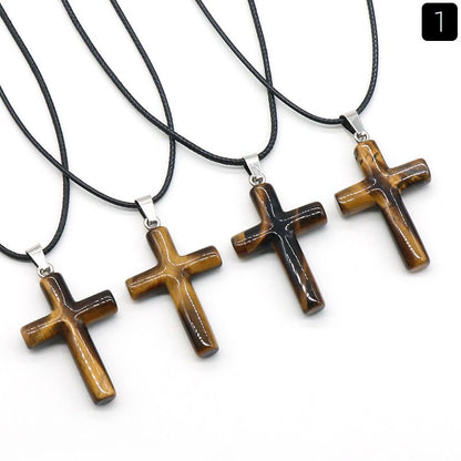 Healing Crystal Cross Shape Pendant Necklace